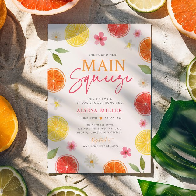Main Squeeze Citrus Floral Bridal Shower Invitation (Creator Uploaded)