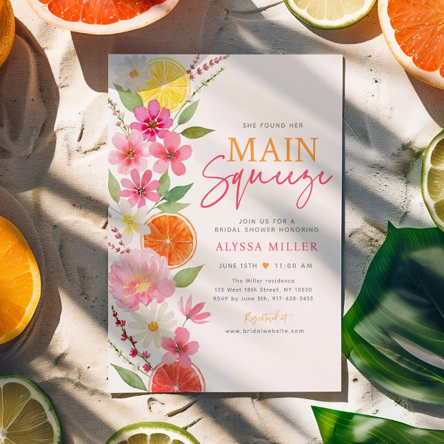 Main Squeeze Citrus Floral Bridal Shower Invitation (Creator Uploaded)
