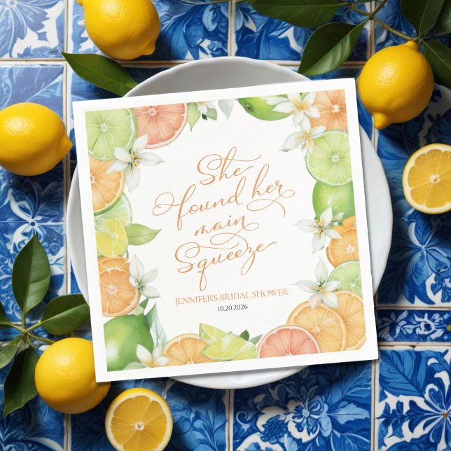 Main Squeeze | Citrus Floral Bridal Shower Napkin (Creator Uploaded)