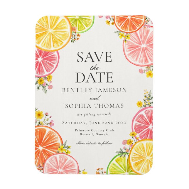 Main Squeeze Citrus Floral Summer Save the Date Magnet (Vertical)