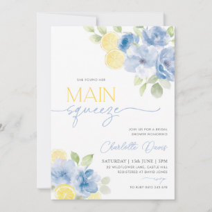 Main Squeeze Citrus Lemon Blue Bridal Shower Invitation