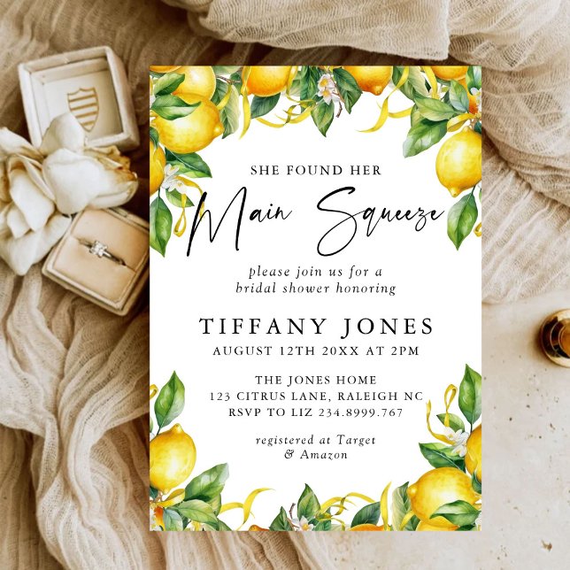 Main Squeeze Citrus Lemon Bridal Shower Invitation (Creator Uploaded)