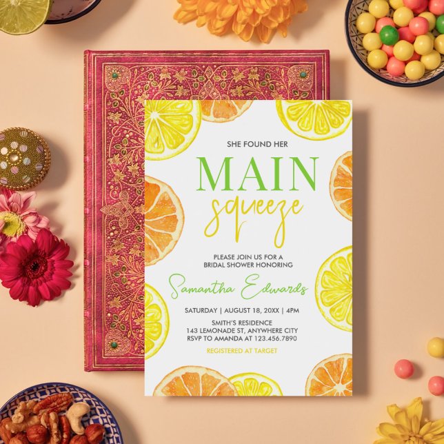 Main Squeeze Citrus Lemon Orange Bridal Shower Invitation (Citrus Main Squeeze Bridal Shower Invitation)