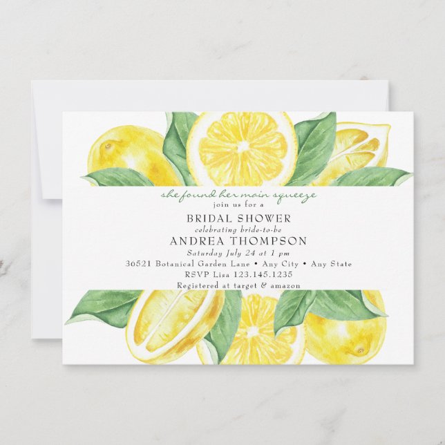 Main Squeeze | Citrus | Lemon Yellow Bridal Shower Invitation (Front)