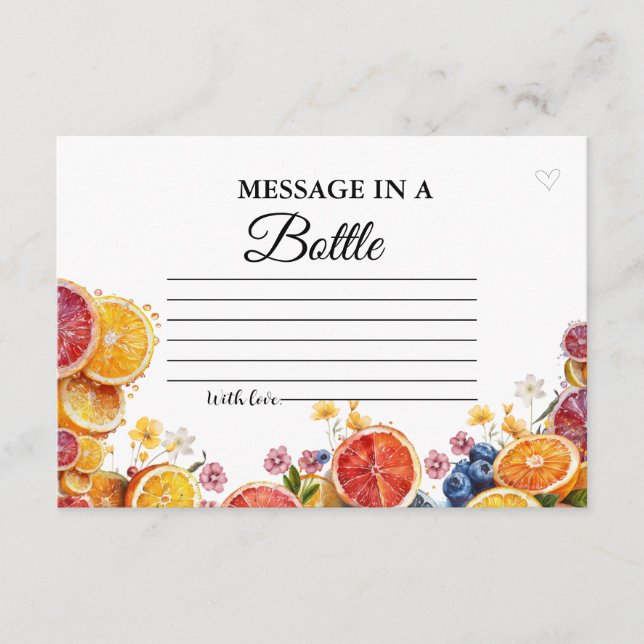 Main Squeeze Citrus  Message bottle Bridal Shower  Enclosure Card (Front)