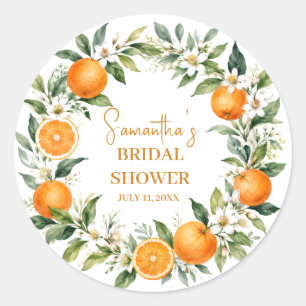 Main Squeeze Citrus Orange Bridal Shower Classic Round Sticker
