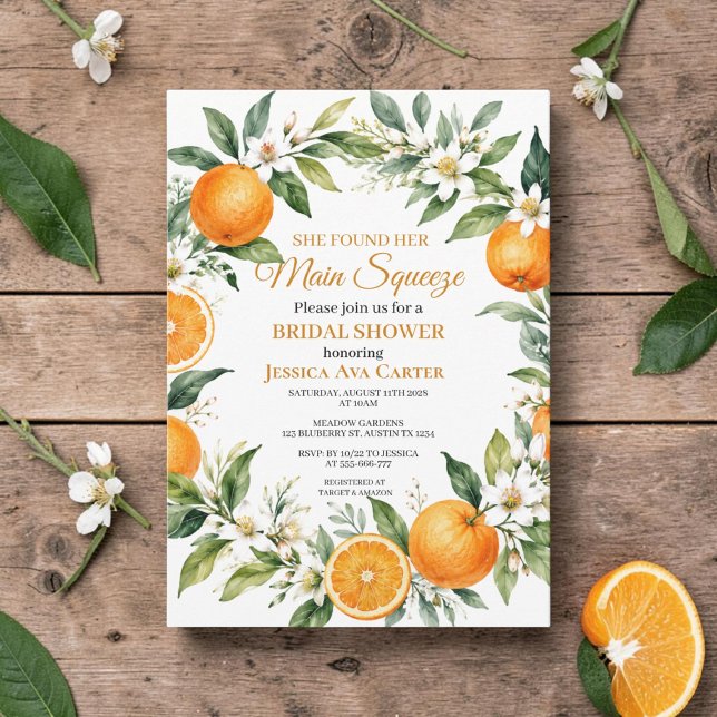 Main Squeeze Citrus Orange Bridal Shower  Invitation (Creator Uploaded)