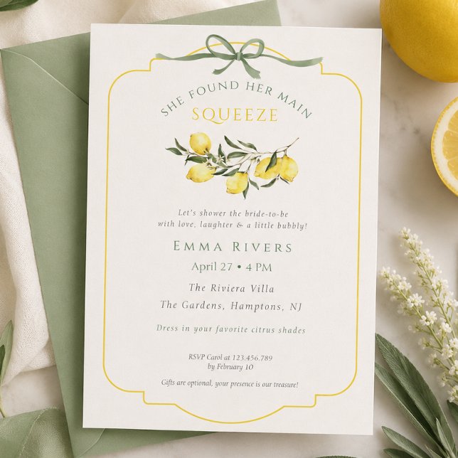 Main Squeeze Citrus Sage Green Bridal Shower Invitation (Main Squeeze Citrus Sage Green Bridal Shower Invitation)