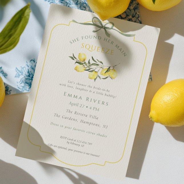 Main Squeeze Citrus Sage Green Bridal Shower Invitation (Creator Uploaded)