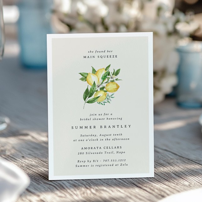 Main Squeeze Elegant Botanical Lemon Bridal Shower Invitation (Creator Uploaded)