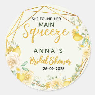 Main Squeeze Elegant Lemon Floral Bridal Shower Classic Round Sticker