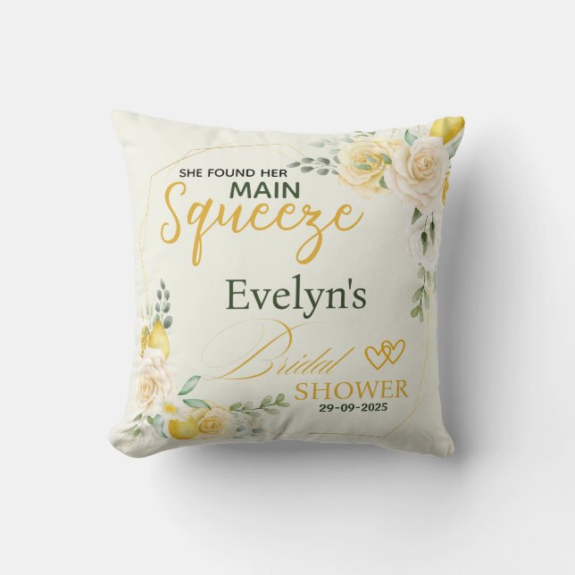 Main Squeeze Elegant Lemon Floral Bridal Shower  Cushion (Front)