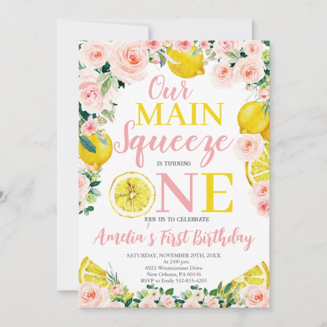 Main Squeeze First Birthday, Lemon First Birthday Invitation (Front)