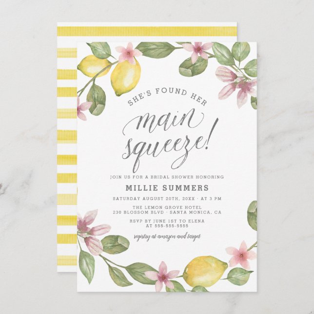 Main Squeeze Floral Lemon Wreath Bridal Shower Invitation (Front/Back)