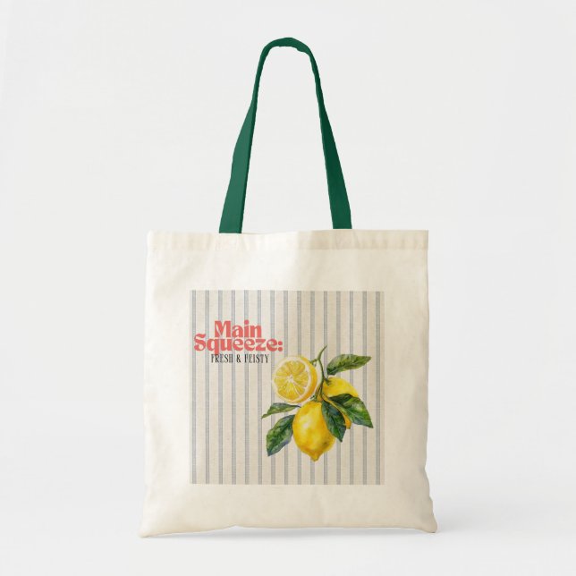 Main Squeeze Fresh & Feisty Lemon Kitchen Decor Tote Bag (Front)