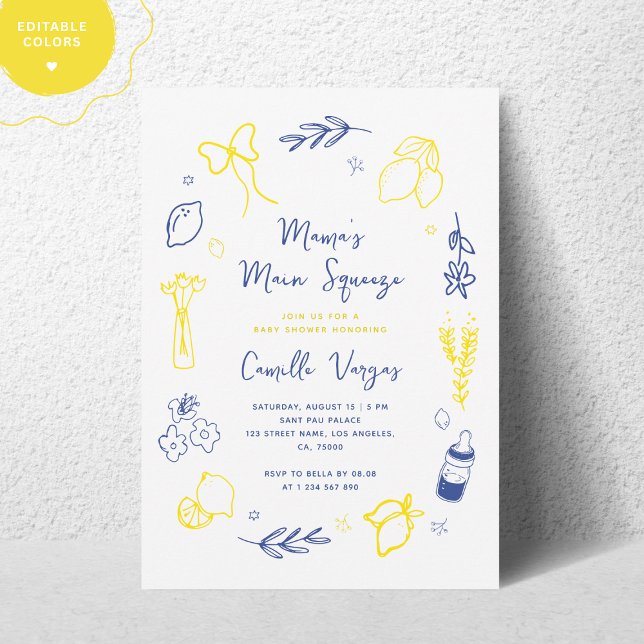 Main Squeeze Hand Drawn Italian Lemon Baby Shower Invitation (Creator Uploaded)