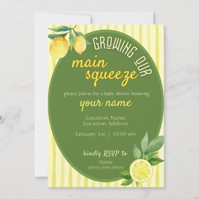 Main Squeeze Lemon Baby Shower Invite (Front)