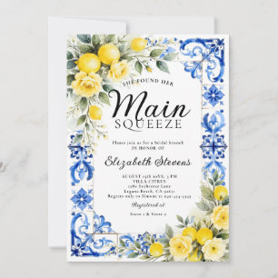 Main Squeeze Lemon Blue Floral 2 Bridal Shower  Invitation