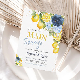 Main Squeeze Lemon Blue Floral Bridal Shower Invitation