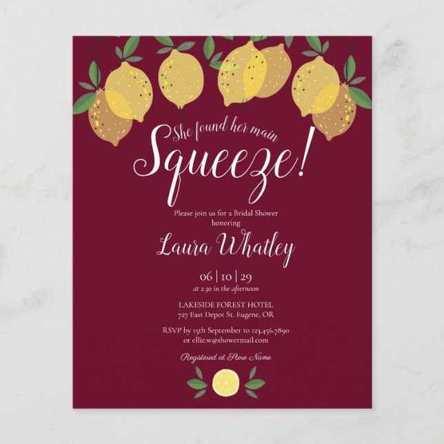 Main Squeeze Lemon Bridal Shower Budget Invite (Front)