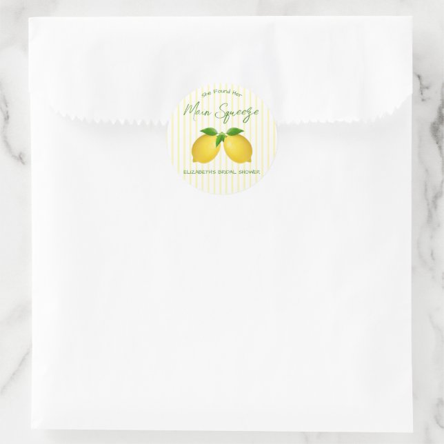 Main Squeeze Lemon Bridal Shower Classic Round Sticker (Bag)