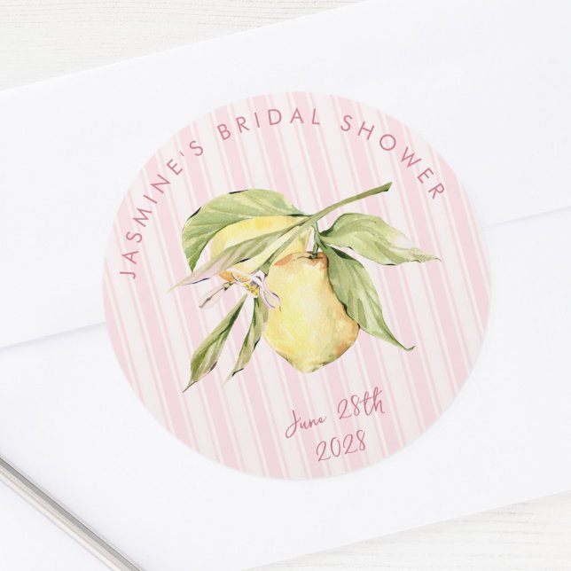 Main Squeeze Lemon Bridal Shower  Classic Round Sticker (Creator Uploaded)