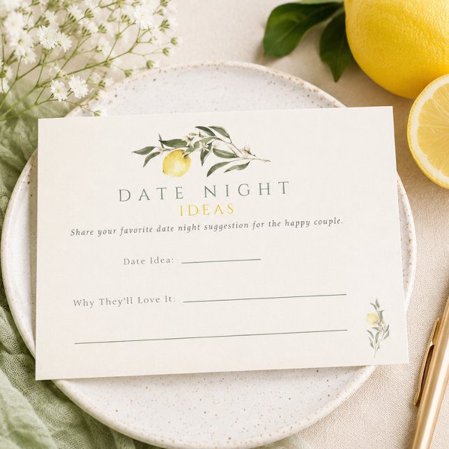 Main Squeeze Lemon Bridal Shower Date Night Ideas Enclosure Card (Main Squeeze Lemon Bridal Shower Date Night Ideas Enclosure Card)