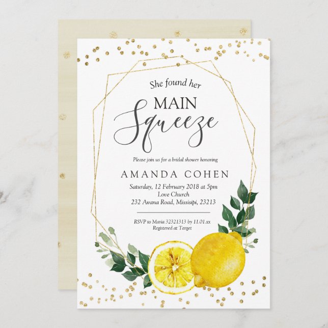 Main squeeze lemon bridal shower invitation (Front/Back)