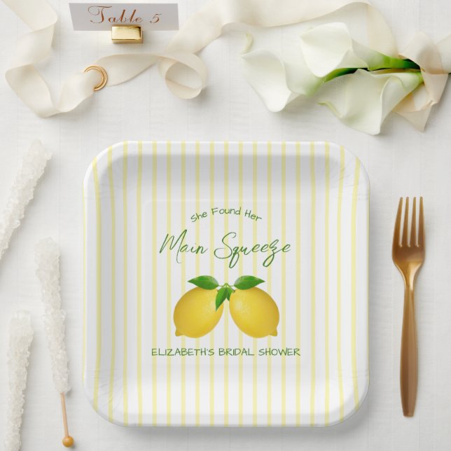 Main Squeeze Lemon Bridal Shower Paper Plate (Wedding)