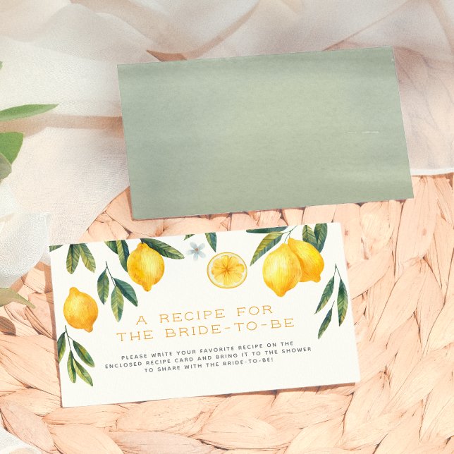 Main Squeeze Lemon Bridal Shower Recipe Enclosure Card (Creator Uploaded)