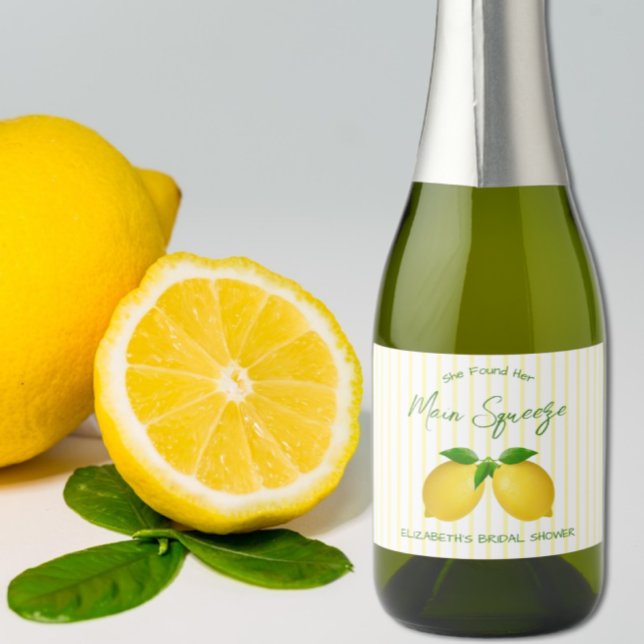 Main Squeeze Lemon Bridal Shower Sparkling Wine Label (Creator Uploaded)