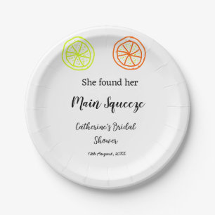 Main Squeeze lemon citrus bridal shower add name d Paper Plate
