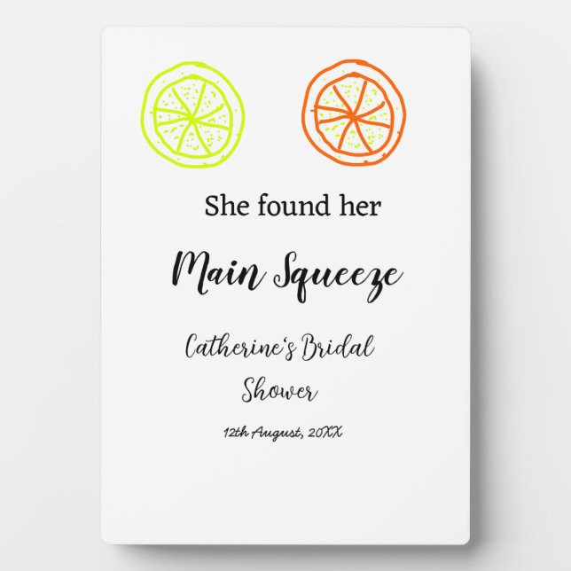 Main Squeeze lemon citrus bridal shower add name d Plaque (Front)