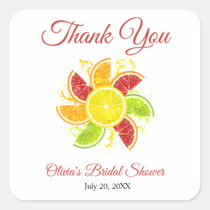 Main Squeeze Lemon Citrus Bridal Shower Thank You Square Sticker