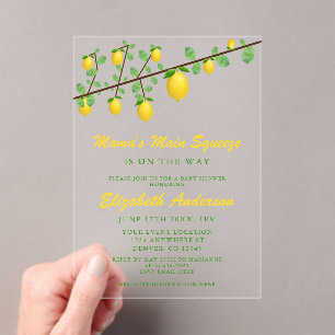 Main Squeeze Lemon Gender Neutral Baby Shower Acrylic Invitations