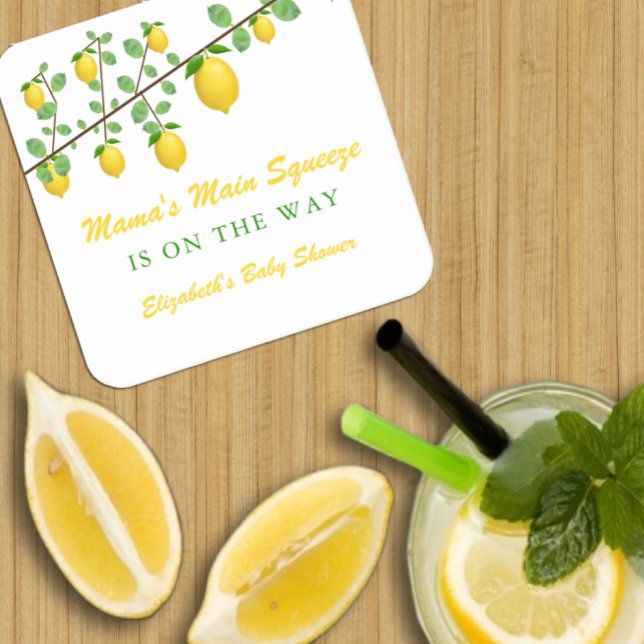 Main Squeeze Lemon Gender Neutral Baby Shower Square Paper Coaster (Creator Uploaded)