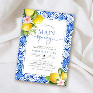 Main Squeeze Lemon Italian Blue Tile Bridal Shower Invitation