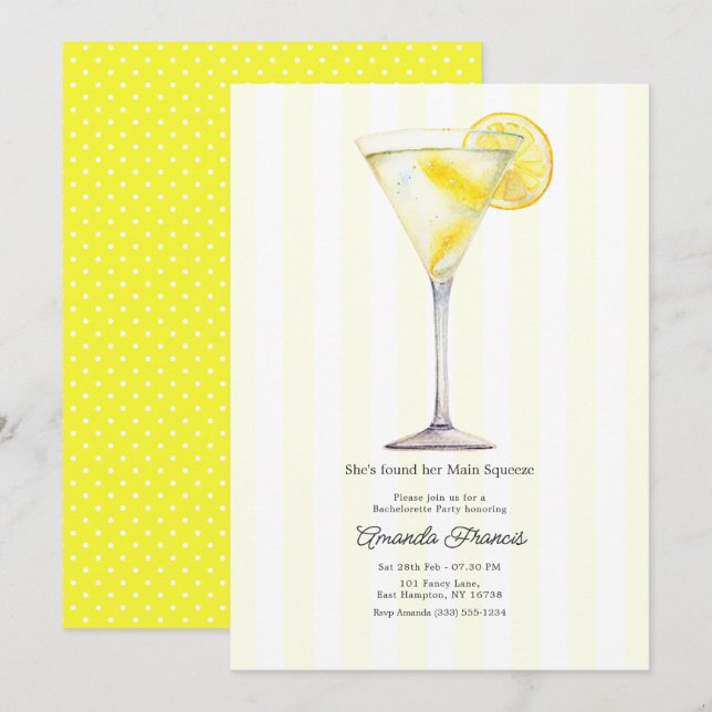 Main Squeeze Lemon Martini Bachelorette Party Invitation (Front/Back)
