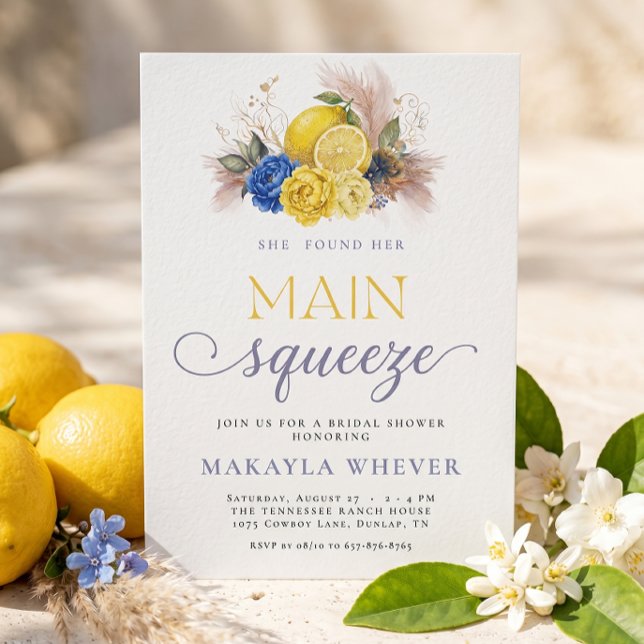 Main Squeeze Lemon Mediterranean Bridal Shower Invitation (Creator Uploaded)