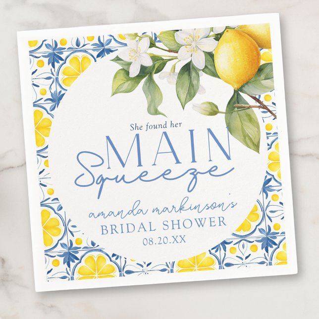 Main Squeeze Lemon Mediterranean Bridal Shower Napkin (Creator Uploaded)