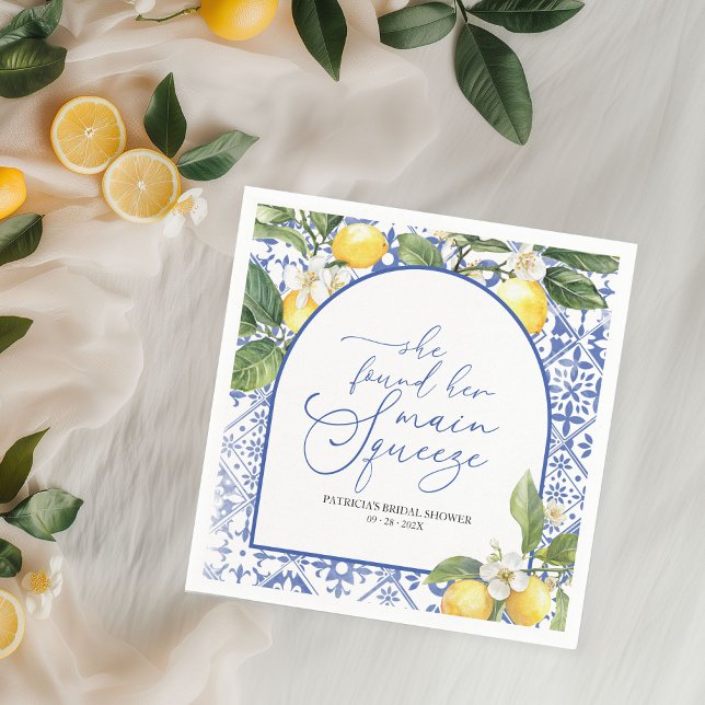 Main Squeeze Lemon Mediterranean Bridal Shower Napkin (Creator Uploaded)
