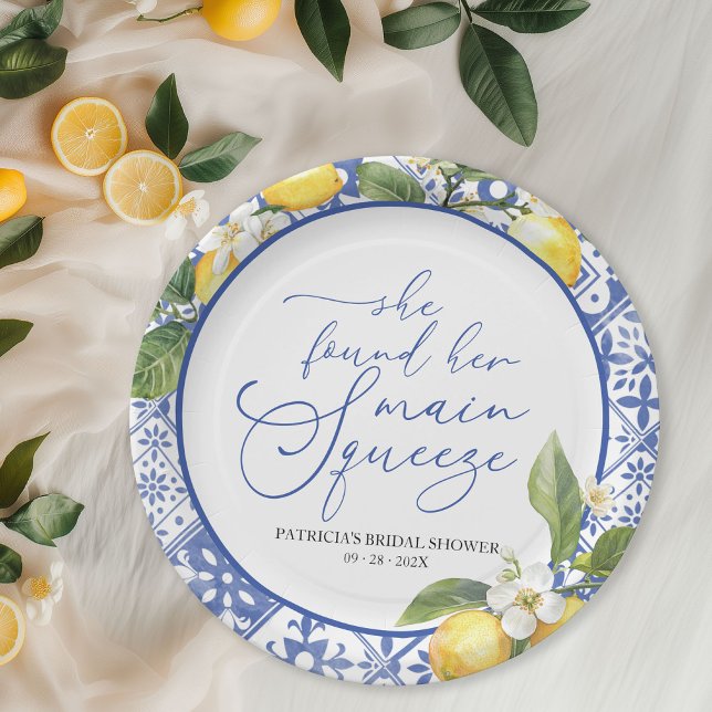 Main Squeeze Lemon Mediterranean Bridal Shower Paper Plate (Creator Uploaded)