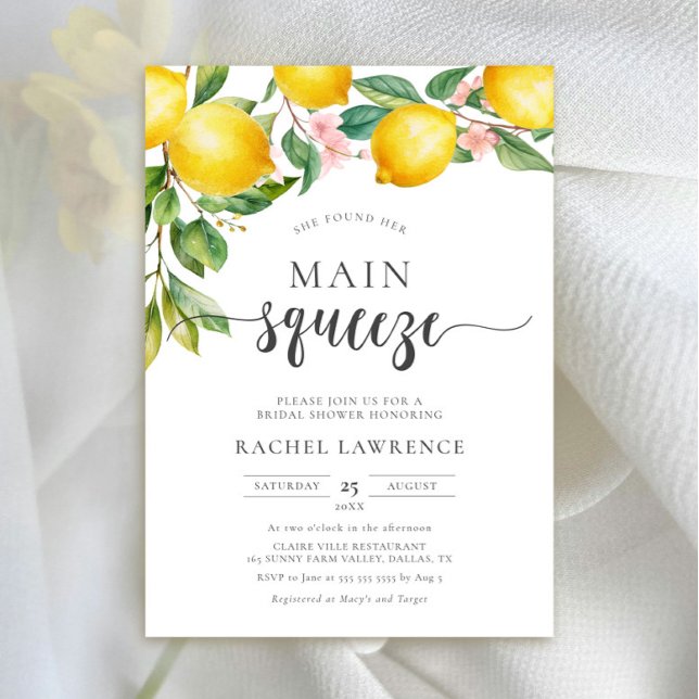 Main Squeeze Lemon Pink Floral Bridal Shower Invitation (Creator Uploaded)
