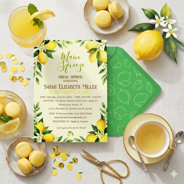 Main Squeeze Lemon Summer Bridal Shower Invitation (Creator Uploaded)