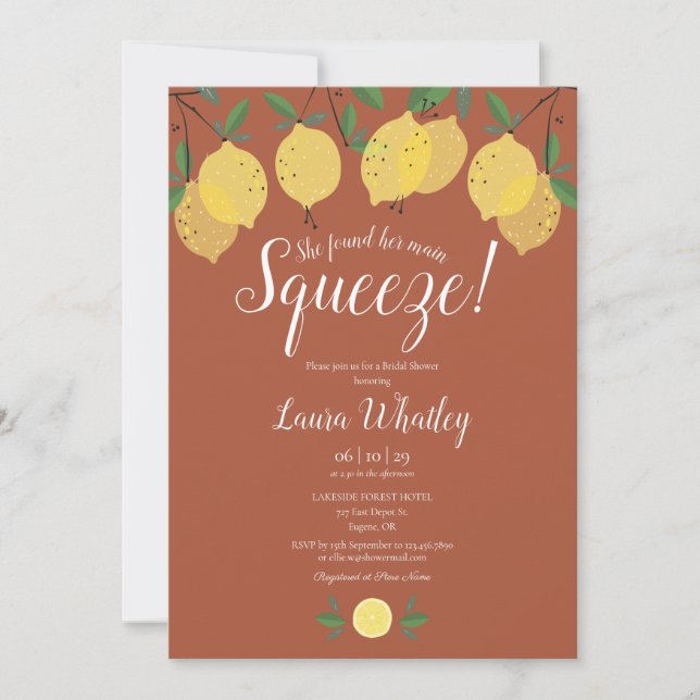 Main Squeeze Lemon Terracotta Bridal Shower Invitation (Front)