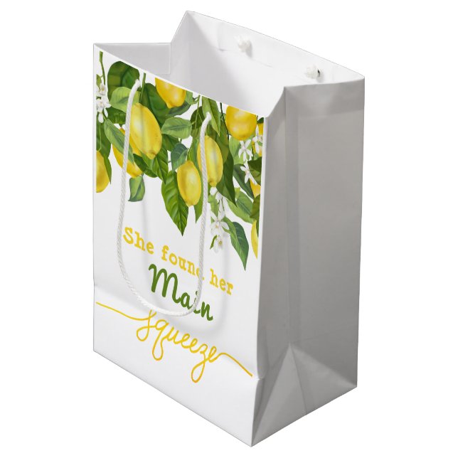 Main Squeeze Lemon Theme Wedding Bridal Shower Medium Gift Bag (Front Angled)