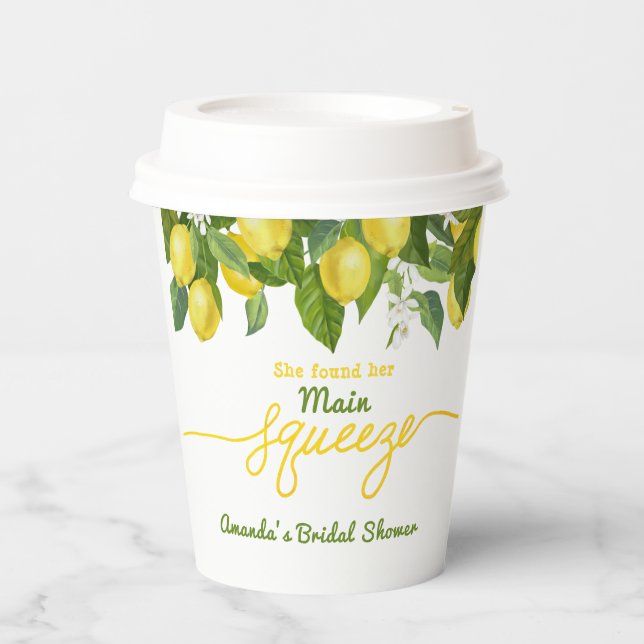 Main Squeeze Lemon Theme Wedding Bridal Shower Paper Cups (Front)