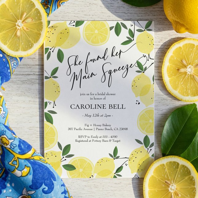 Main Squeeze Lemon Yellow Bridal Shower Invitation (Creator Uploaded)