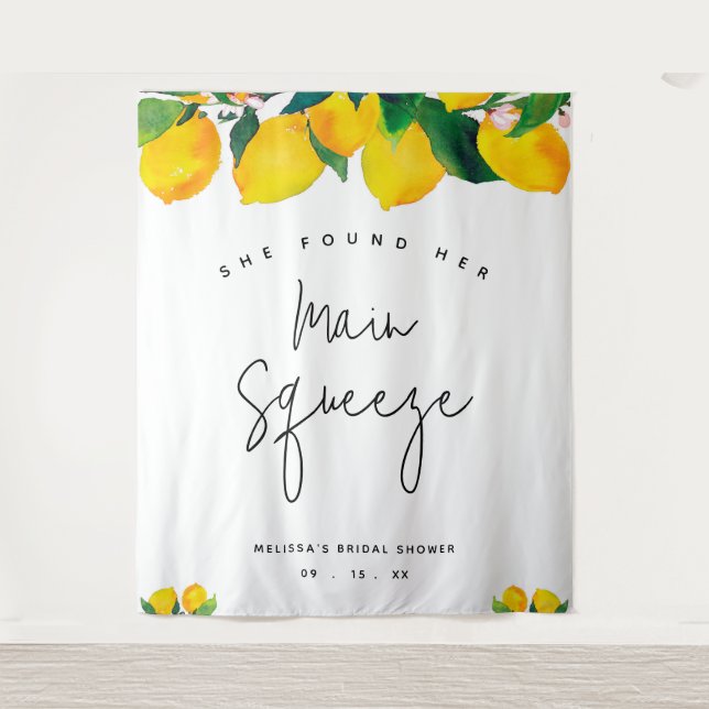 Main Squeeze Lemons Bridal Shower Photo Backdrop Tapestry (Front)