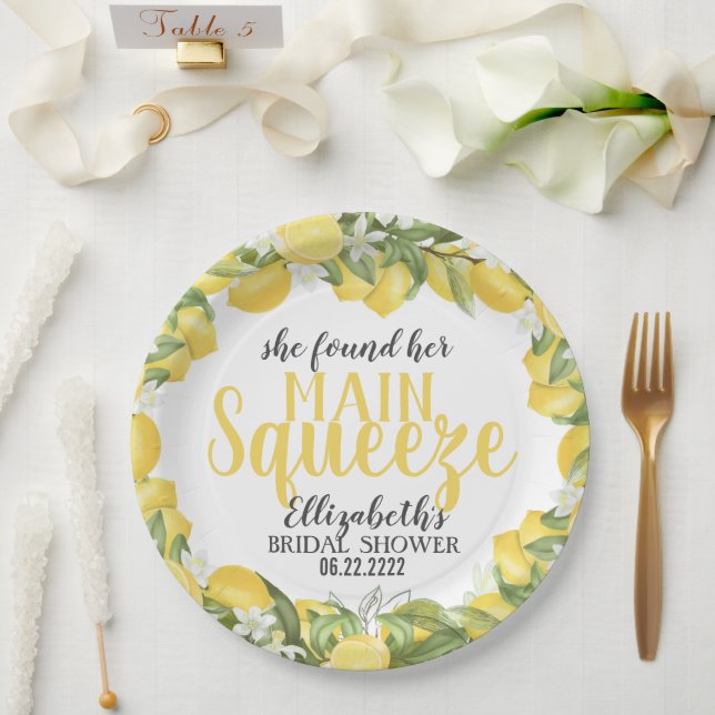Main Squeeze Lemons Bridal Shower Plates (Wedding)